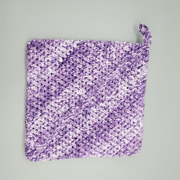 Handmade Crochet Purple/White Potholder Set Double Thickness - Picture 3 of 10